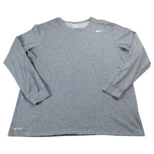 Nike Tee Shirt Mens 2XL Gray Heather Dri-Fit Swoosh Logo Long Sleeve Crew Neck